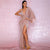 Sexy Rose Gold V-Neck Single Sleeve Sequins Split Party Maxi Dress - minxxshop.com