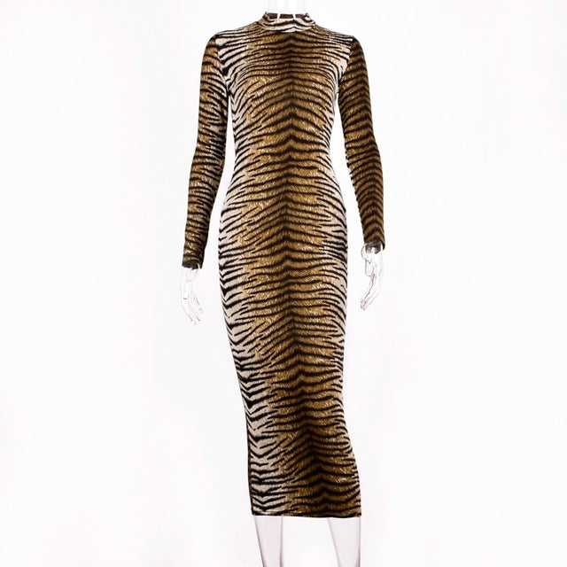 Leopard Print Long Sleeve Slim Sexy Dress - minxxshop.com