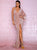 Sexy Rose Gold V-Neck Single Sleeve Sequins Split Party Maxi Dress - minxxshop.com