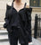 Black Strap Vertical Stripe Off-shoulder Long Sleeve Shirt  Blouse - minxxshop.com